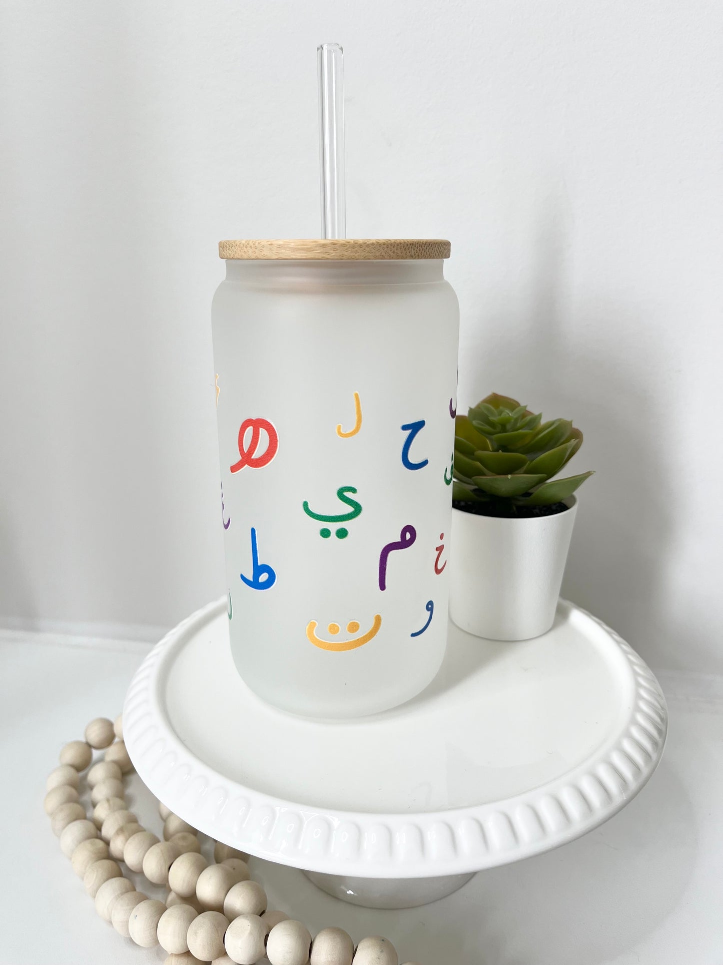 Arabic Alphabet Glass Cup