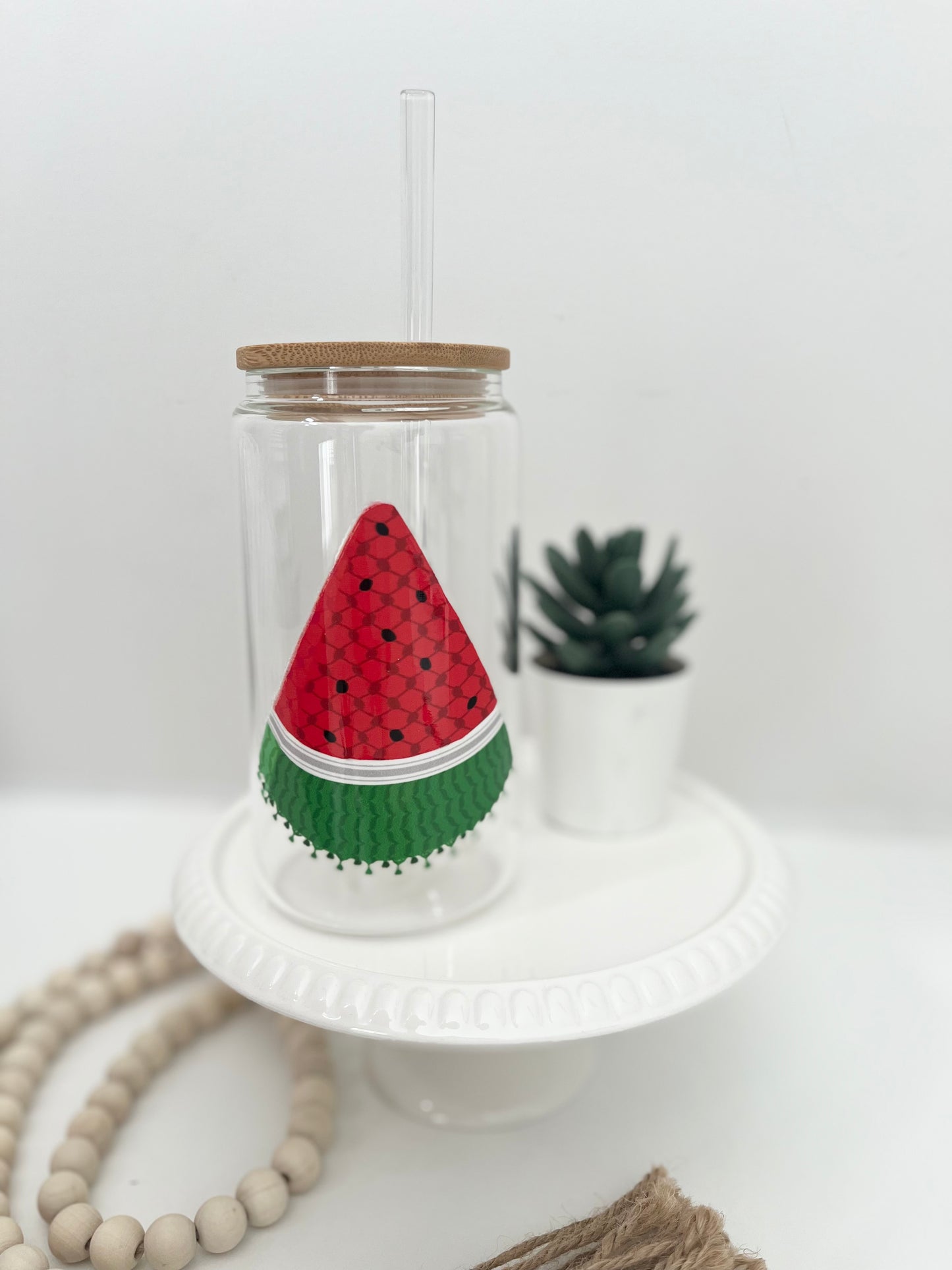 Watermelon Kuffiyeh Glass Can Cup